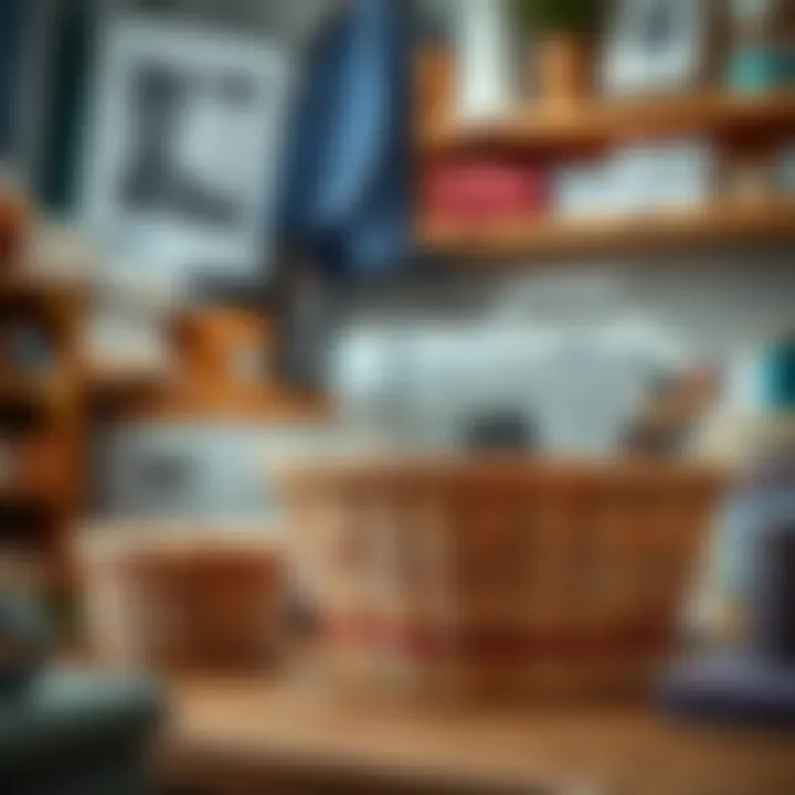 Organized sewing space highlighting a well-maintained basket.