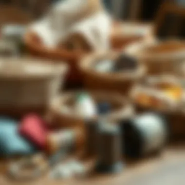 Assorted materials used for crafting sewing baskets.