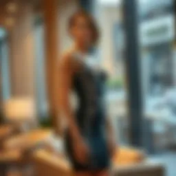 An elegant display of the studded bandage dress in a modern setting