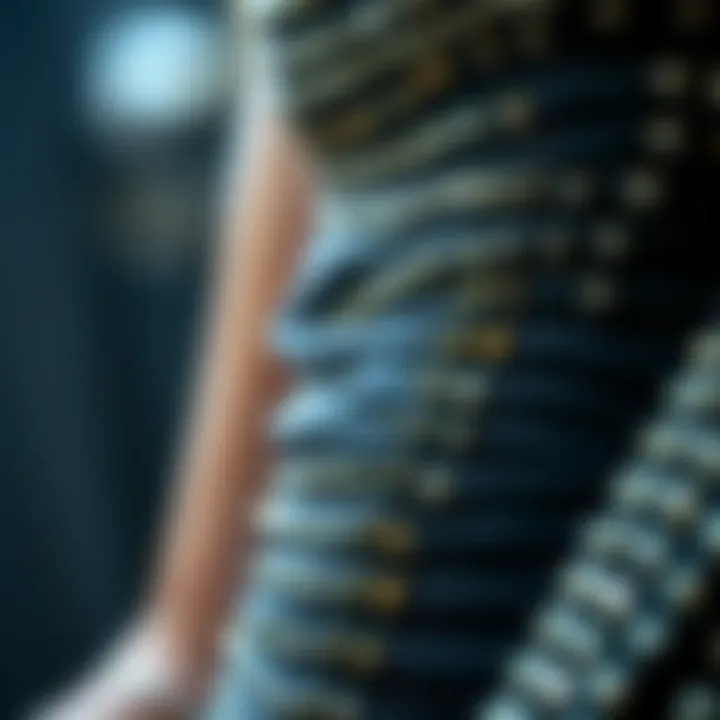 Detailing and Fabrication of Style A close-up of the intricate detailing and fabric of the bandage dress