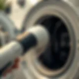 Close-up view of a hair remover for washing machines in action