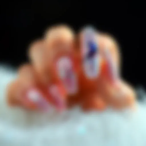 Vibrant glitter acrylic nails showcasing artistic designs