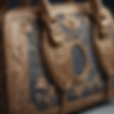 Close-up of intricate craftsmanship details in a luxury handbag.