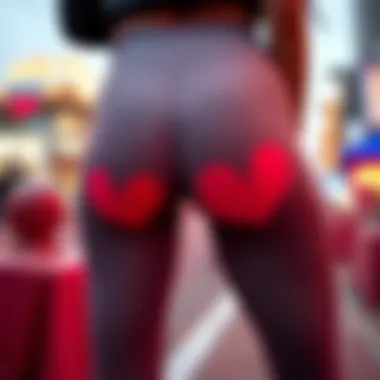A close-up view of heart butt leggings showcasing their unique design and fabric technology