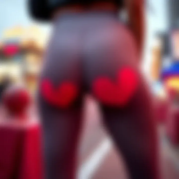 A close-up view of heart butt leggings showcasing their unique design and fabric technology