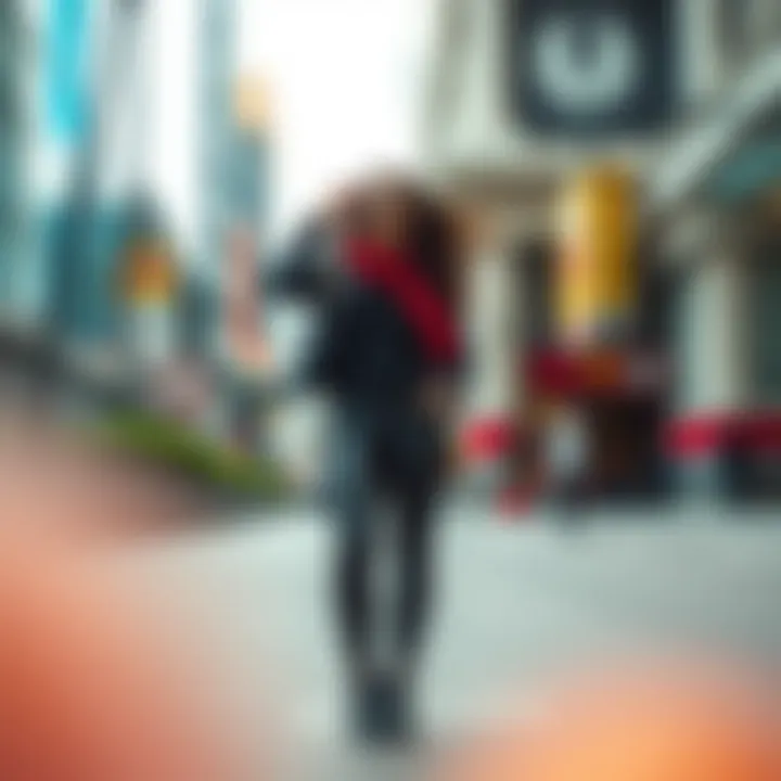 A fashionable individual styling heart butt leggings in a vibrant urban setting