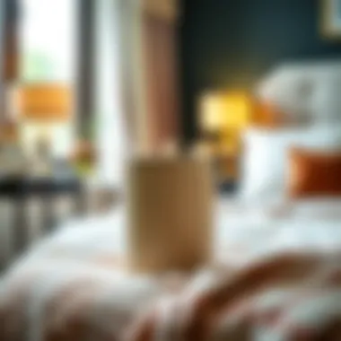 Stylish skinny hamper placed in a chic bedroom decor