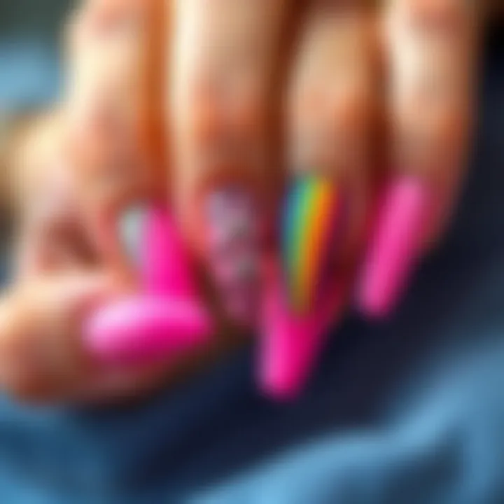 Creative Expressions: Diverse Nail Designs Using Pink Glue Variety of nail designs enhanced with pink glue