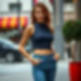 Elegant cropped ribbed knit tank top styled with high-waisted jeans