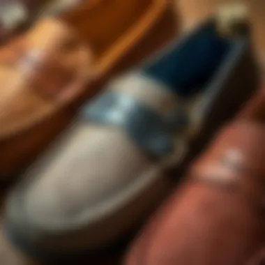 Close-up of different loafer materials