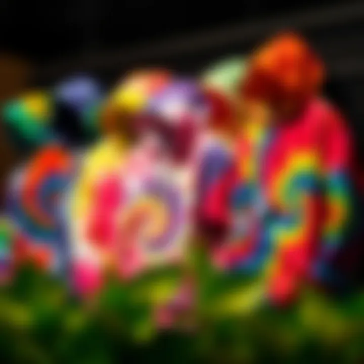 A collection of colorful tie dye anime hoodies displayed together