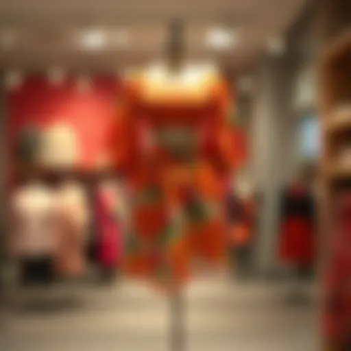 A vibrant two-piece skirt and crop top ensemble displayed on a mannequin.