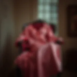 Elegant long sleeve satin nightgown draped on a vintage chair