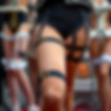 Diverse Styles and Materials of Garter Belt Leg Harnesses An array of garter belt leg harnesses in various materials and styles displayed elegantly