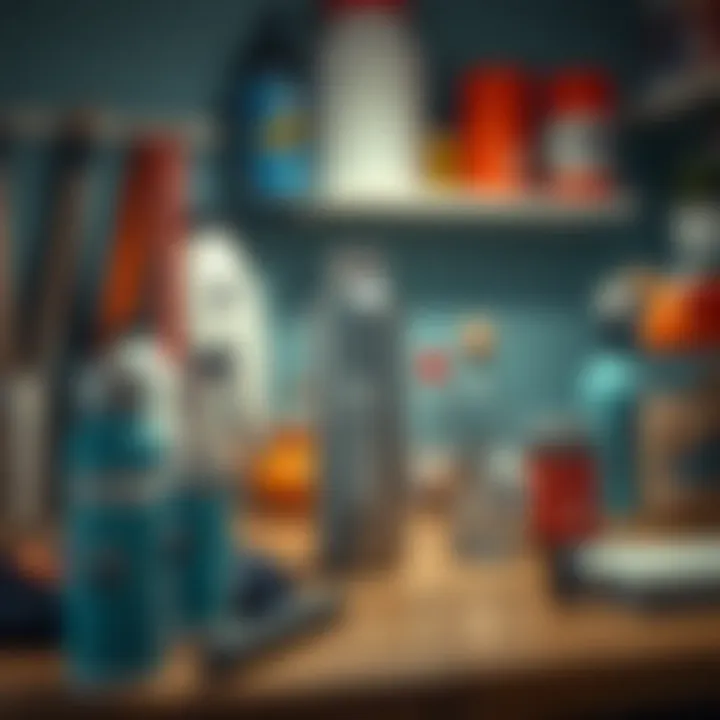 A clean, organized setup for maintaining and caring for water bottles