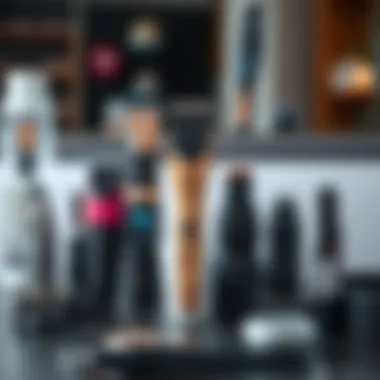 An array of hair trimmers with different attachments for versatile grooming.