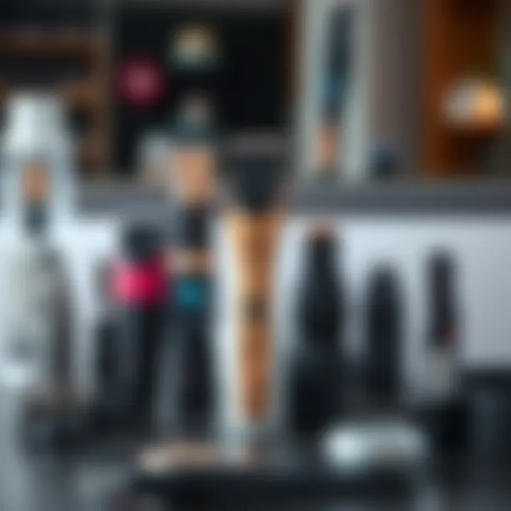 An array of hair trimmers with different attachments for versatile grooming.