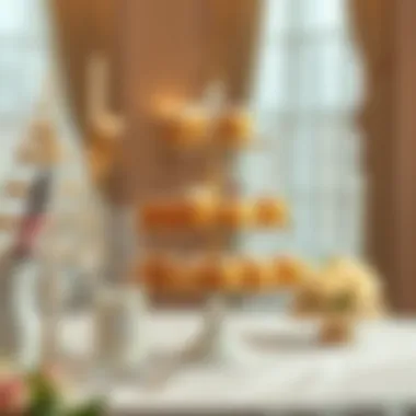 Wedding Setup Featuring a Chic White and Gold Cupcake Stand Stylish white and gold cupcake stand set up for a wedding